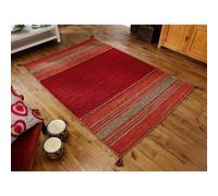 Rugstore shop ltd Area Rug Handwoven Geometric Stripe Rug with Tassels | Boho Vintage Red Runner Carpet, Soft Short Pile, Durable & Easy Care Floor Mat for Living Room Bedroom Hallway-120x170cm