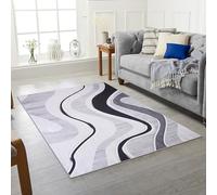 Rugstore shop ltd Large Rugs For Living Room, Machine Washable Rug, Vintage Geometry Stripe Design, Chic Traditional Rug for Bedroom Dining Room (Amigo Black, 160 x 230 cm)