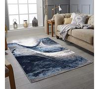 Rugstore shop ltd Rug Waves Modern Design Navy Blue & Grey Rugs Living Room Extra Large Size Soft Touch Short Pile Style Carpet Area Rugs Non Shedding-80 x 150 cm