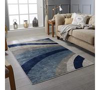 Rugstore shop ltd Rug Waves Modern Design Navy Blue & Grey Rugs Living Room Extra Large Size Soft Touch Short Pile Style Carpet Area Rugs Non Shedding-160 x 230 cm