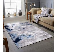 Rugstore shop ltd Rug Waves Modern Design Navy Blue & Grey Rugs Living Room Extra Large Size Soft Touch Short Pile Style Carpet Area Rugs Non Shedding-120 x 170 cm