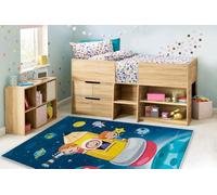 RugsX Bambino 42810 Washing Carpet Rocket, Planets For Children Anti-Slip - Blue / Brown 80X150 Cm