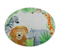 RugsX Bambino 54090 Round Washing Carpet Animals, Africa For Children Anti-Slip - White Circle 100 Cm