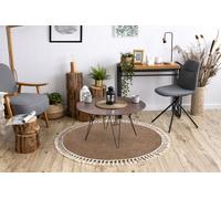 RugsX Carpet Berber 9000 Circle Beige Fringe Berber Moroccan Shaggy Circle 160 Cm