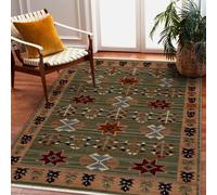 RugsX Carpet Wool Keshan Fringe, Ethnic, Oriental 6902/53533 Green Terracotta 120X145 Cm