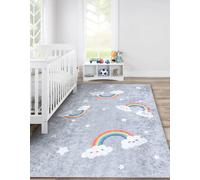 RugsX Junior 52063.801 Washing Carpet Rainbow, Clouds For Children Anti-Slip - Grey 140X190 Cm