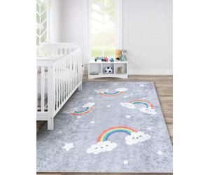 RugsX Junior 52063.801 Washing Carpet Rainbow, Clouds For Children Anti-Slip - Grey 200X290 Cm