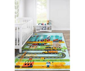 RugsX Junior 52105.801 Washing Carpet Construction Site, Streets For Children Anti-Slip 140X190 Cm