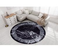 RugsX Miro 51199.807 Circle Washing Carpet Marble, Greek Anti-Slip - Black / Circle 160 Cm