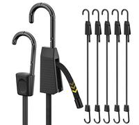Rugtol Adjustable Bungee Cords with Hooks, 6Pcs Heavy Duty Outdoor Elastic Bungee Straps, 60cm Black Bungee Cord with Scratch-Proof Coated Steel Hooks for Securing Tarps, Tents or Garden Tidying