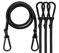 Rugtol Bungee Cords with Carabiner Clips, 4 Pack Long Heavy Duty Carabiner Bungee Cord 32 Inch, Extra Strong Black Bungee Straps with Carabiner Hooks for Camping, Tarps, Bike Rack, Tent, Car