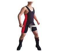 ruguo Men Bodysuit,Workout Wrestling Singlet Jumpsuit Man One piece Open Crotch Open Button Custom Gay Wrestling Singlet Sexy Weight Lifting Gym Outfit (Color : Red around, Size : XXL)