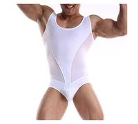 ruguo Mesh jockstrap bodysuit,bodysuit men Sexy Mens Undershirts Leotard Bodysuit Men Jumpsuits Tight Body Shaper Wrestling Singlet Bodywear U Convex Pouch Underwear (Color : White, Size : S)