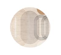 RugVista Amphi Round Rug With Modern Geometric Design in Beige and Yellow, 240 cm Diameter, Stain-Resistant Soft Synthetic Pile, Perfect for Living Rooms - One Rug Included