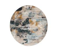 RugVista Arty Mind Rug, Modern, Ø 200 cm, Round, Carpet, Low Pile, Dry Clean, living-room,dining-room,bedroom, Beige/Dark Grey