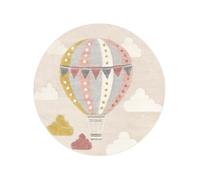 RugVista Balloon Ride Children's room Rug, Modern, Ø 150 cm, Round, Kids Carpet, Medium Pile, Dry Clean, living-room,kids-room,bedroom,hallway, No harmful substances, Beige/Pink