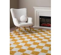 RugVista Chessie Modern rug, 160x230 cm, Rectangular, Carpet, High Pile, Dry Clean, Living Room, Bedroom, Hypoallergenic, Yellow/Off White