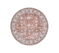 RugVista Galore Oriental, Rug, Modern carpets, Ø 5′3″ ft (Ø 160 cm), Round, Low, Living Room, Bedroom, Machine Wash, oeko_tex_100, Terracotta/Beige