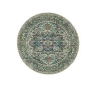 RugVista Georgia Oriental, Rug, Modern carpets, Ø 5′3″ ft (Ø 160 cm), Round, Low, Living Room, Bedroom, Kitchen, Machine Wash, oeko_tex_100, Green/Multi