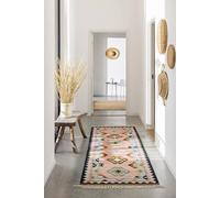RugVista Kalpana Kilim modern rug, 80x250 cm, Runner, Carpet, Low Pile, Dry Clean, Living Room, Bedroom, Hallway, Handmade, Blue/Pink