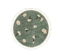 RugVista Linnea Children's room Rug, Shaggy/Handloom, Ø 100 cm, Round, Kids Carpet, Medium Pile, Dry Clean, living-room,kids-room,bedroom,hallway, No harmful substances, Green