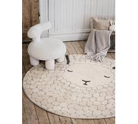 RugVista Lollo Lamm Children's room Rug, Modern, Ø 150 cm, Round, Kids Carpet, Medium Pile, Dry Clean, living-room,kids-room,bedroom,hallway, No harmful substances, Greige/Beige