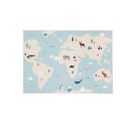 RugVista World map Children's room Rug, Modern, 160x230 cm, Rectangle, Kids Carpet, Low Pile, Machine Washable 30°, living-room,kids-room,bedroom,hallway, No harmful substances, Light Blue/Beige