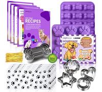 RUGVOMWM Ultimate Dog Treat Maker Kit - 37-Piece Set with 18 Bone & 2in1 Paw Silicone Molds, 17 Cookie Cutters, 7 Recipes, 50 Bags