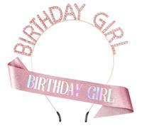 rugwioyu Pink Birthday Girl Crown Tiara and Glitter Sash Set for Women Princess Queen Sweet Happy Birthday Headband Dress Hat Party Favors Supplies Decorations Accessories for Girl Gift for Her Girls