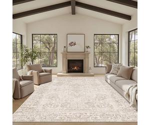 Rugxara 8x10 Area Rugs,Neutral Large Rugs for Living Room(Beige Brown) | Machine Washable,Soft,Non-Slip,Large Rug,Stain Resistant Low Pile Carpet for Office Dining Room Kitchen Home Deco