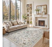 Rugxara Floral Rug for Living Room Bedroom, 6x9 Washable Rug, Vintage Boho Area Rug, Large Non Slip Low Pile Wool Carpet for Indoor Dining Room,Girls Room,Nursery Room and Kids Room(Grey 6x9ft)