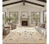 Rugxara Floral Rug for Living Room Bedroom, 8x10 Washable Rug, Vintage Boho Area Rug, Large Non Slip & Low Pile Wool Carpet for Indoor Dining Room, Girls Room, Nursery Room and Kids Room(Apricot 8x10)