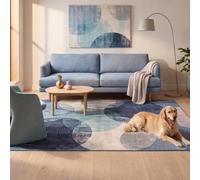 Rugzella Canyon Navy Geometric Rug, Washable, Non Slip, Low Pile, Soft | Navy, Teal, Blue, Grey, Cream | 6mm low pile, slips under most inside doors | non-slip backing | machine washable | indoor