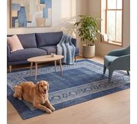 Rugzella Quartz Navy Geometric Rug, Washable, Non Slip, Low Pile, Soft | Navy, Teal, Blue, Grey, Cream | 6mm low pile, slips under most inside doors | non-slip backing | machine washable | indoor