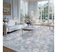 Ruhazlgoin 8x10 Area Rugs for Living Room Washable Low Pile Non Slip Stain Resistant Carpet Rug Soft Boho French Country Floral Large Rug for Bedroom Dining Room Home Office Kids Playroom,Light Blue