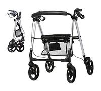 RUHEN Aluminum Rollator Walker with Seat Portable Stand Up and Sit Down Support for Low Mobility Adults 300 Pound Weight Capacity for Seniors Height Adjustable Shopping Trolley with Basket