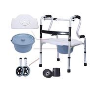 RUHEN Shower Commode Chair with Pot for Seniors Folding Rollator Walker with 2 Wheels Walking Frame Transport Chair with Flip Seat Mobility Aid for Elderly Adult Bariatric Double