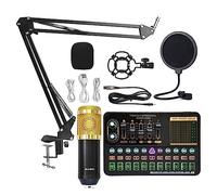 RUHEN Sound Card Kit BM800 Mixer Sound Card Studio Audio Mixer Singing Noise Reduction Micro Voice Live Broadcast Computer Record Studio Setup