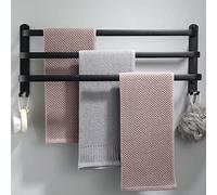 Ruhetfam 80CM Black Aluminum Alloy Three-rod Towel Rail, Self Adhesive or Screw-In, Wall Mounted Hand Towel Holder for Bathroom Kitchen