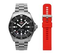 Ruhla 4960M2_Set Men's Automatic Minentube Diver Watch with Red Interchangeable Strap, Black, Classic