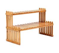 Ruhnjyg 2 Tier Bamboo Plant Shelf - Desktop Shelf Display Organizer Ladder, Indoor Succulent Flower Box Stand, Tabletop Plant Organizer Stand For Indoor - 47*30*2