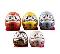 Ruhnjyg Daru-m-a Doll - 5 Pieces Japanese Ceramic Daru-m-a Dolls Kit, Good Luck Daru-m-a Figurine, Miniature Colorful Dharma Statue Ornament For Home Decor
