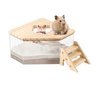 Ruhnjyg Hamster Sand Bath Box - Fully Transparent D-ual-purpose Hamster Litter Box With Stair, Animal Toilet Bathtub Hamster Dig Box For Hamster - Large, Pentagon