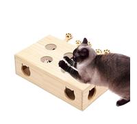 Ruhnjyg Kitten Wooden Hunting Mice Game - Pop And Play Seek Cat Toy With 5 Stuffed Moles, Whack-a-Mole 3-i-n-1 Cat Scratching Post And Toy For Indoor Cats Kitten