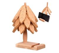 Ruhnjyg Natural Tree Trivet Set - Wooden Heatproof Coaster with 1 Stand | Heat Resistant Mat with Phone Holder Design - for Home Restaurant Kitchen Eating Table Hot Dishes Teapot Bowl