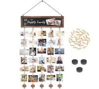 Ruhnjyg Wall Photo Display Board - Collage Photo Holder Organizer Hanging Display Stand - Wood Picture Frames Collage With 40 Clips For Cards Holder