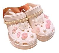 RUHTEUO 12/14PCS Bow Shoe Decorations Charms Set Pearl Butterfly Decoration DIY Detachable Buckle Shoes Accessories for Bridal, Wedding, Party, and Prom(Pink Butterfly-14Pcs)