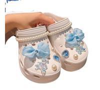 RUHTEUO 12/14PCS Bow Shoe Decorations Charms Set Pearl Butterfly Decoration DIY Detachable Buckle Shoes Accessories for Bridal, Wedding, Party, and Prom(Blue bow-12Pcs)