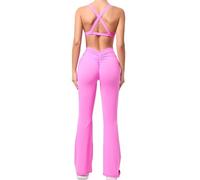 RUHTEUO Backless jumpsuit for women 2PCS Pad Cross Twist Sport Bra Yoga Set Squat Proof Scrunch V Back Legging Workout Pant Gym Fitness Active Wear Suits Women's one-piece yoga suit(Pink,M)
