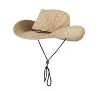 RUHTEUO Cowboy Hat For Men Wide Brim Womens Summer Cowgirl Sun Beach Straw Cap(Beige)